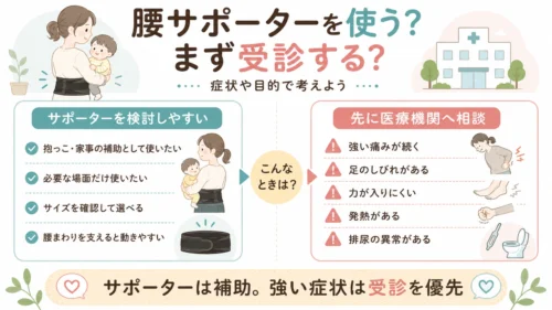 腰サポーターを検討する場合と医療機関へ相談したい症状の比較