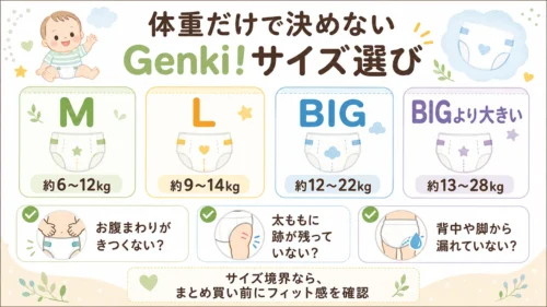 Genki!おむつのサイズを体重とフィット感から選ぶポイント