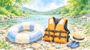 川遊び用の浮き輪と子ども用ライフジャケットの比較