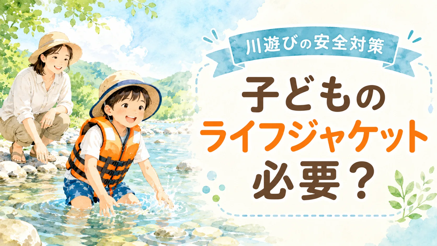 川遊びでライフジャケットを着用した子どもと見守る親