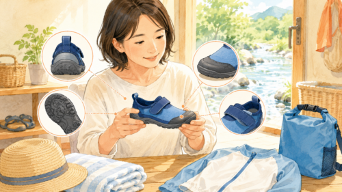 子ども用マリンシューズの脱げにくさや滑りにくさを確認するポイント
