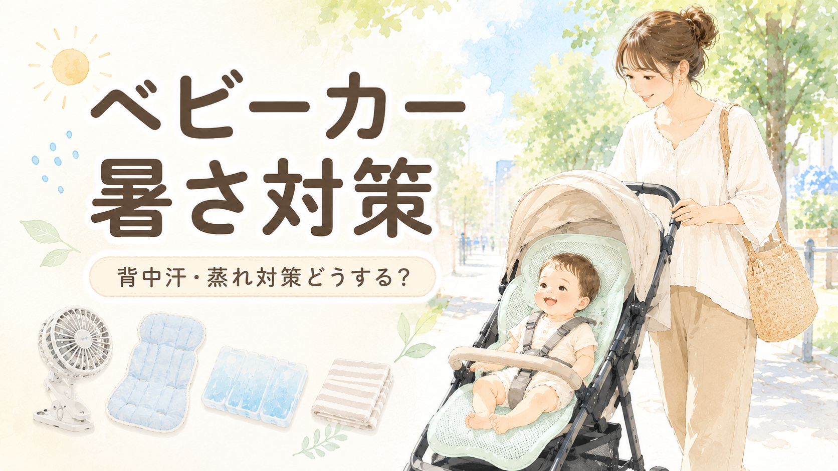 ベビーカーの暑さ対策とファンシートを紹介するブログアイキャッチ画像