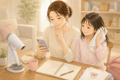 子ども用ドライヤーを購入前にチェックするママの様子