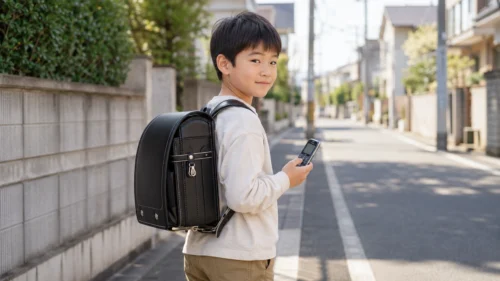 キッズケータイを持って登下校する小学生