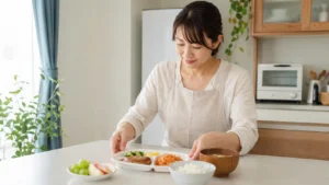 モグモデリにご飯や汁物を足して小学生の量を調整する昼ごはん