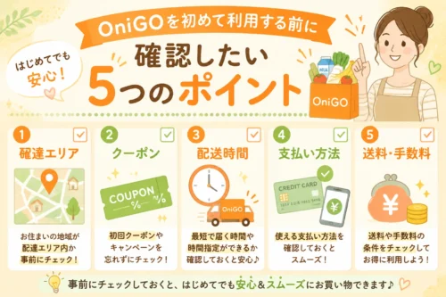 OniGOの初回利用前に確認したい5つのチェック項目をまとめた表