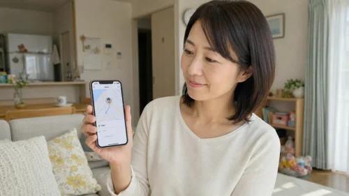 スマホで見守りGPSを確認する保護者