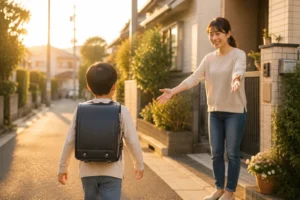 小学生GPSで見守られながら安心して帰宅する子どもの様子