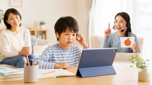 バイリンガル講師が子どもの英会話を日本語で支えるイメージ