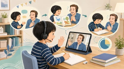 50分のオンライン授業で英語4技能を学ぶ子ども