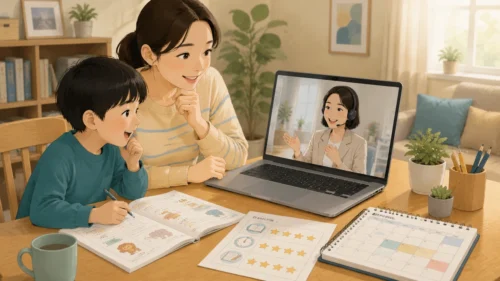 GO Schoolの無料体験後に授業と宿題の負担を確認する家族