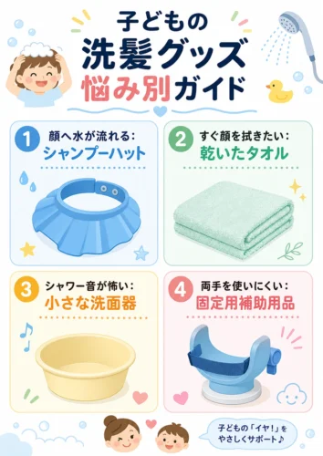 子どもの悩み別に選ぶシャワーと洗髪グッズ