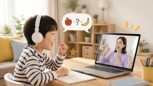 Novakidの無料体験で英語だけの進行に再挑戦する子ども