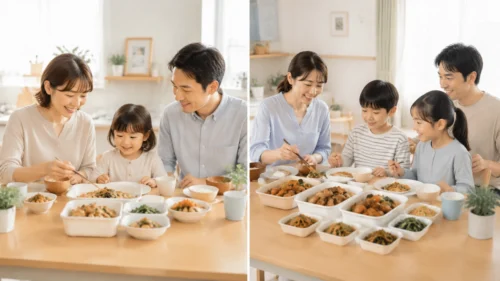 幼児のいる3人家族と小中学生のいる4人家族に合う宅配食の比較