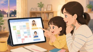 希望時間帯で複数講師の予約枠を確認する親子