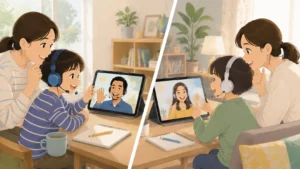 ワールドアイキッズの2回の無料体験で講師相性を比べるイメージ
