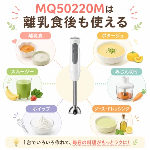 BRAUN MQ50220Mを離乳食やスープなど6つの用途に使うイメージ